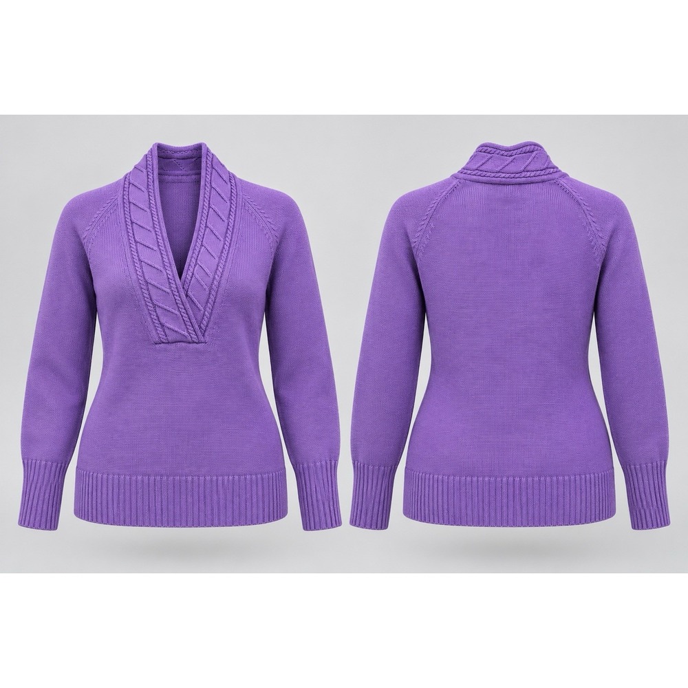 Eddie Bauer Mens X-Large Purple 100% Marino Wool V Neck Sweater Classic Fit